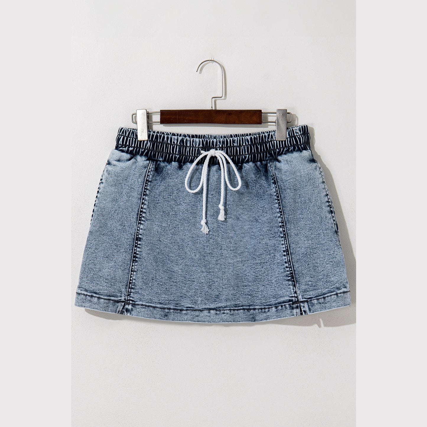 Henrietta Dusk Blue Drawstring High Waist Pocketed Denim Shorts