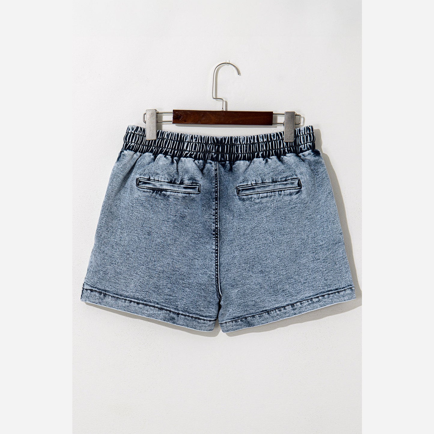 Henrietta Dusk Blue Drawstring High Waist Pocketed Denim Shorts
