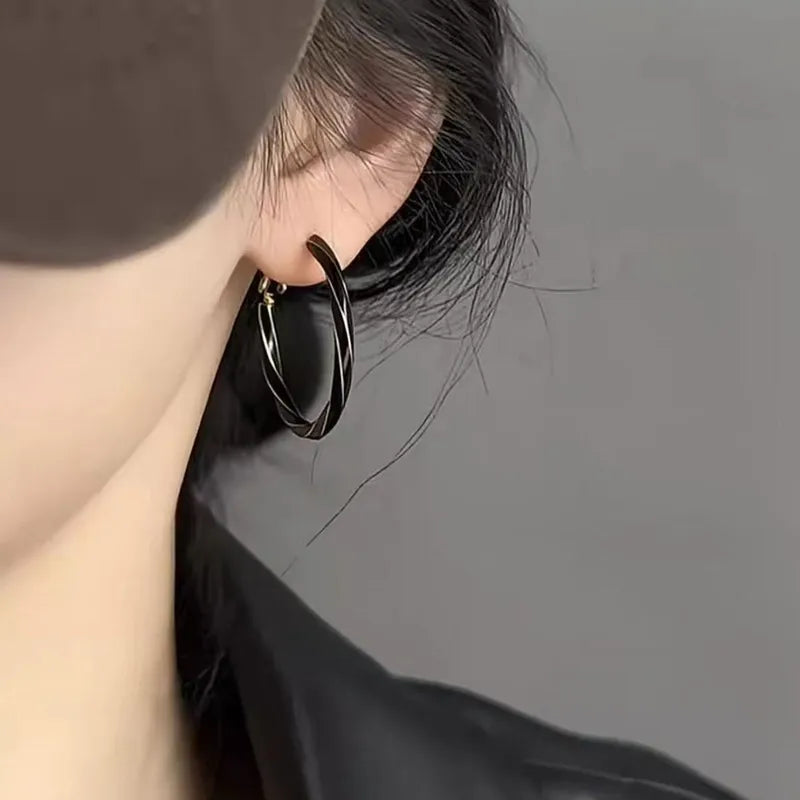 Black Oversized Circle Alloy Hoop Earrings