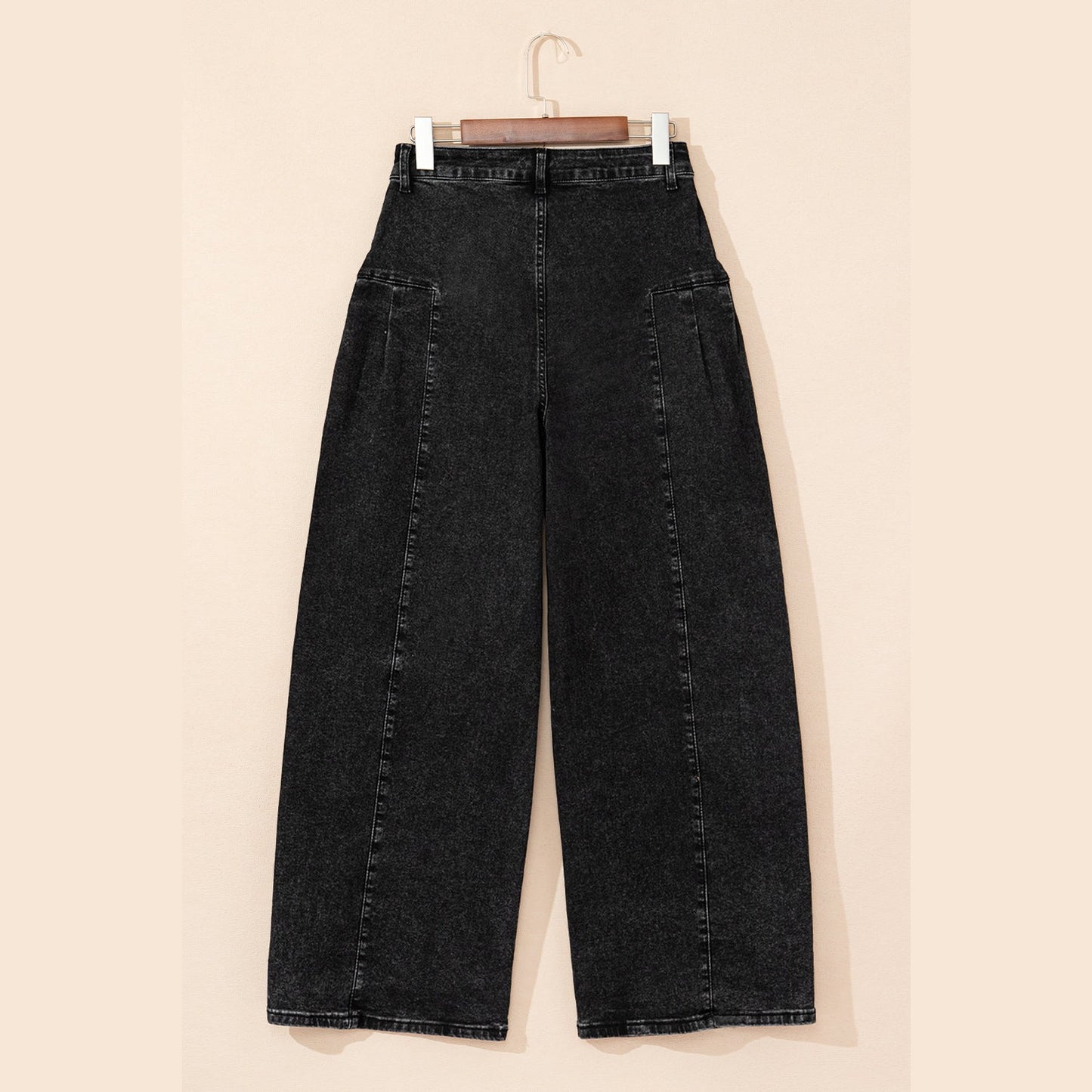 Izzie Pleated Wide Leg Mineral Wash Denim Pants