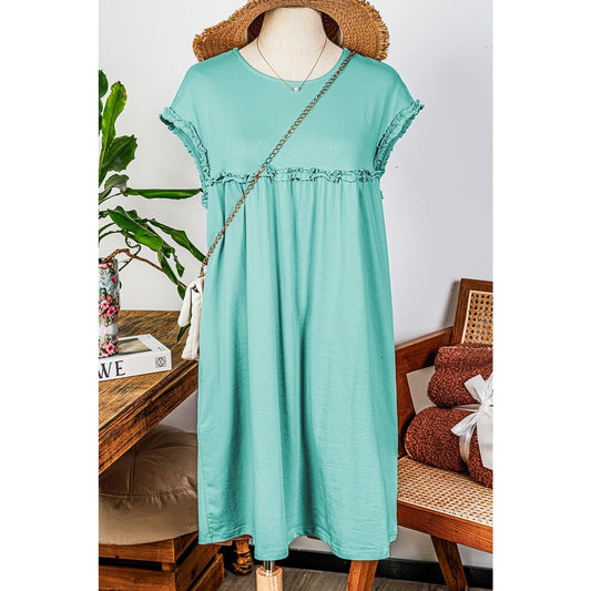 Jaiden Mint Frilled Trim Crew Neck Loose Fit Mini Dress