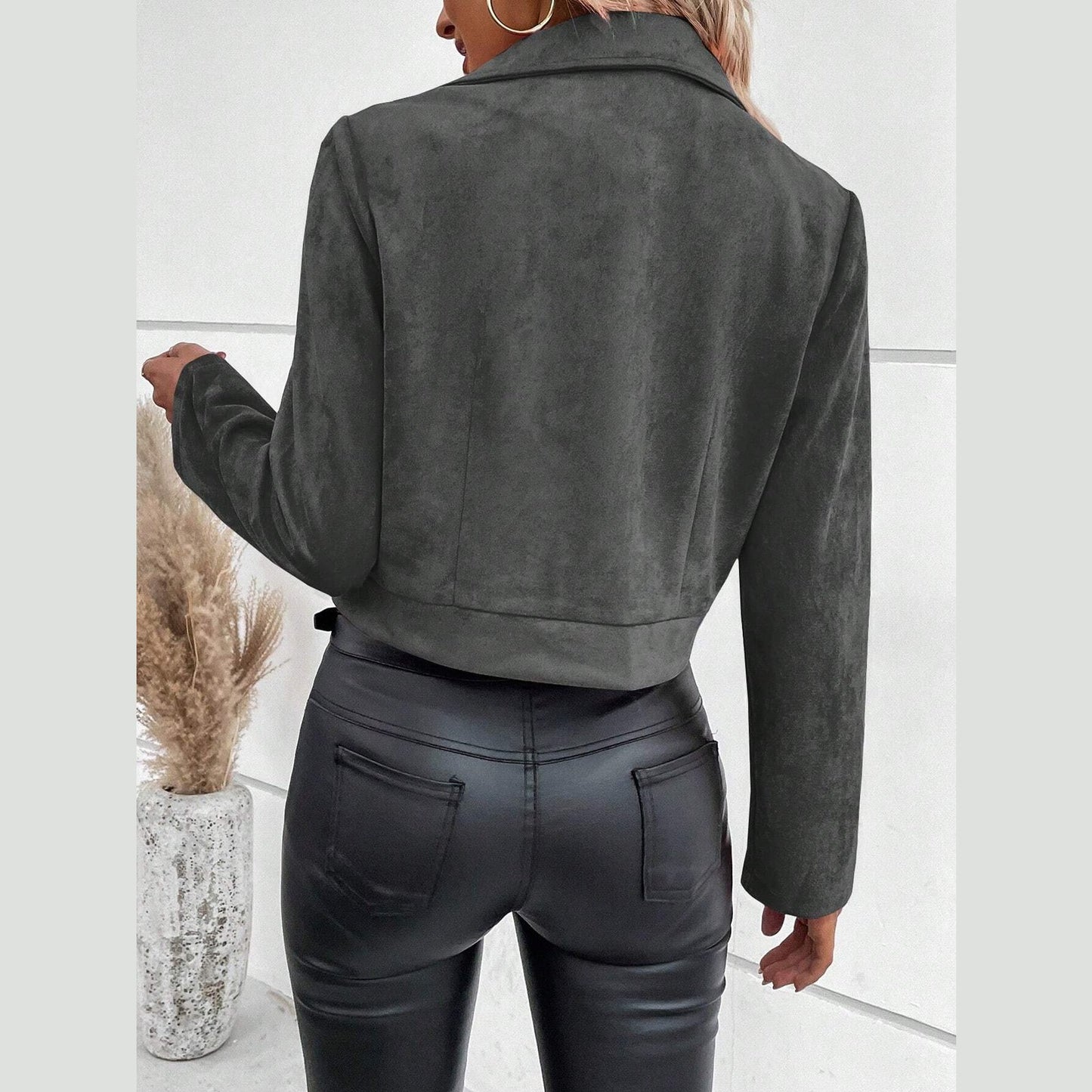 Jazmyn Charcoal Faux Suede Zipper Jacket