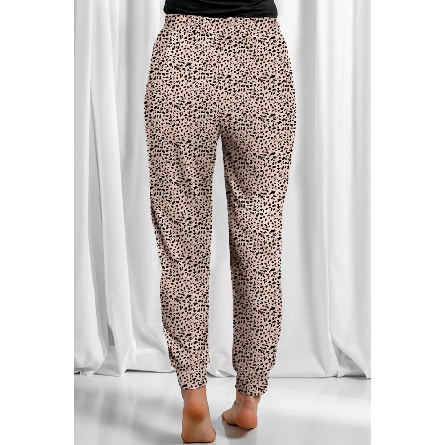 Jennifer Khaki Leopard Elastic Waist Casual Joggers