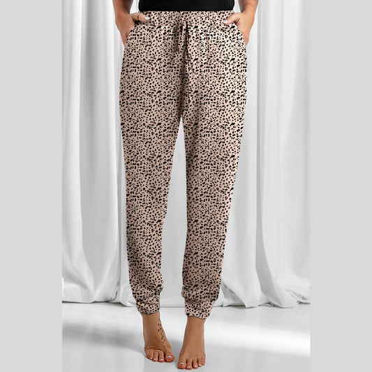 Jennifer Khaki Leopard Elastic Waist Casual Joggers