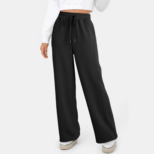 Jenna Black Drawstring High Waist Solid Color Sweatpants
