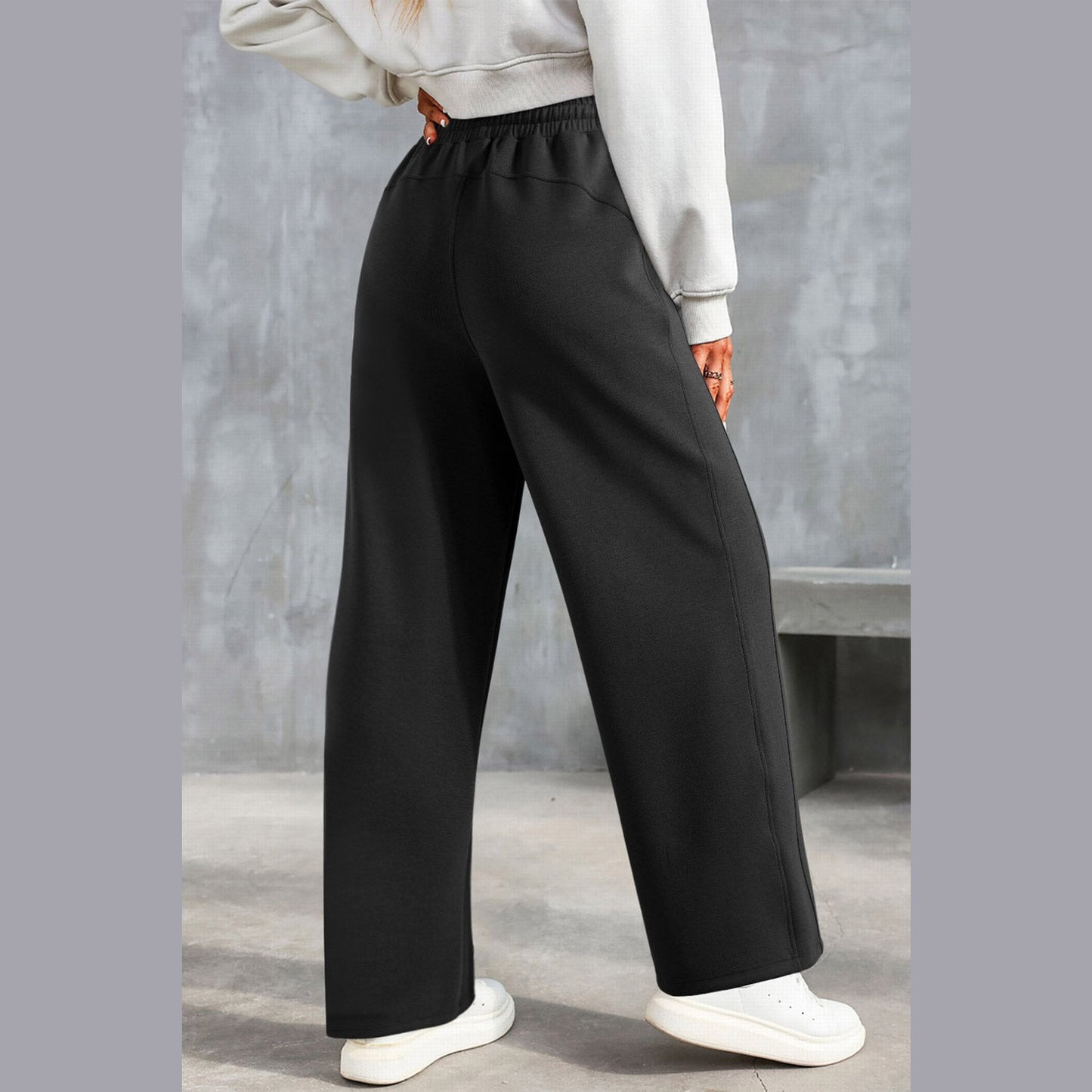 Jenna Black Drawstring High Waist Solid Color Sweatpants