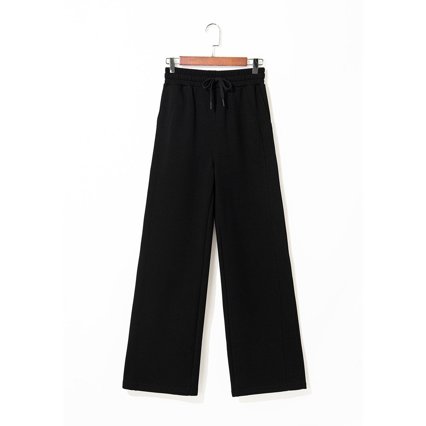 Jenna Black Drawstring High Waist Solid Color Sweatpants