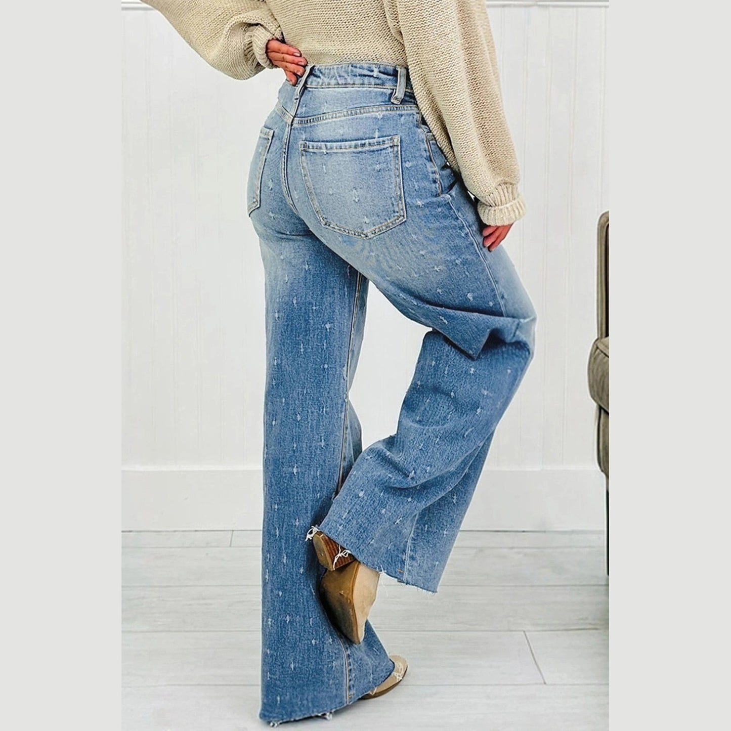 SALE!!! Jennie Mist Blue Distressed Detail Tummy Control Raw Hem Jeans