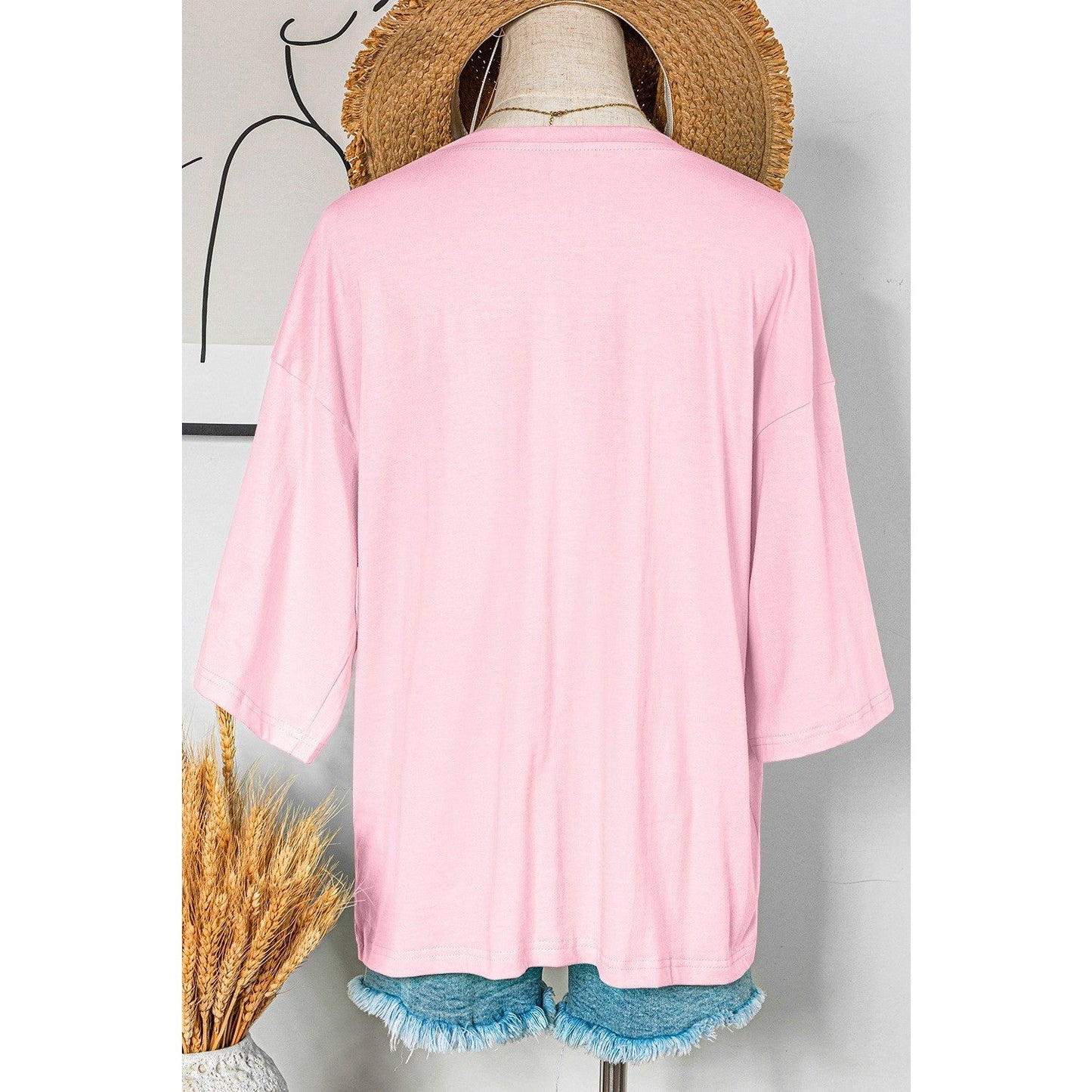 REDUCED!!! Joan Light Pink Colorblock Star Patched Half Sleeve Oversized Tee REDUCED!!!