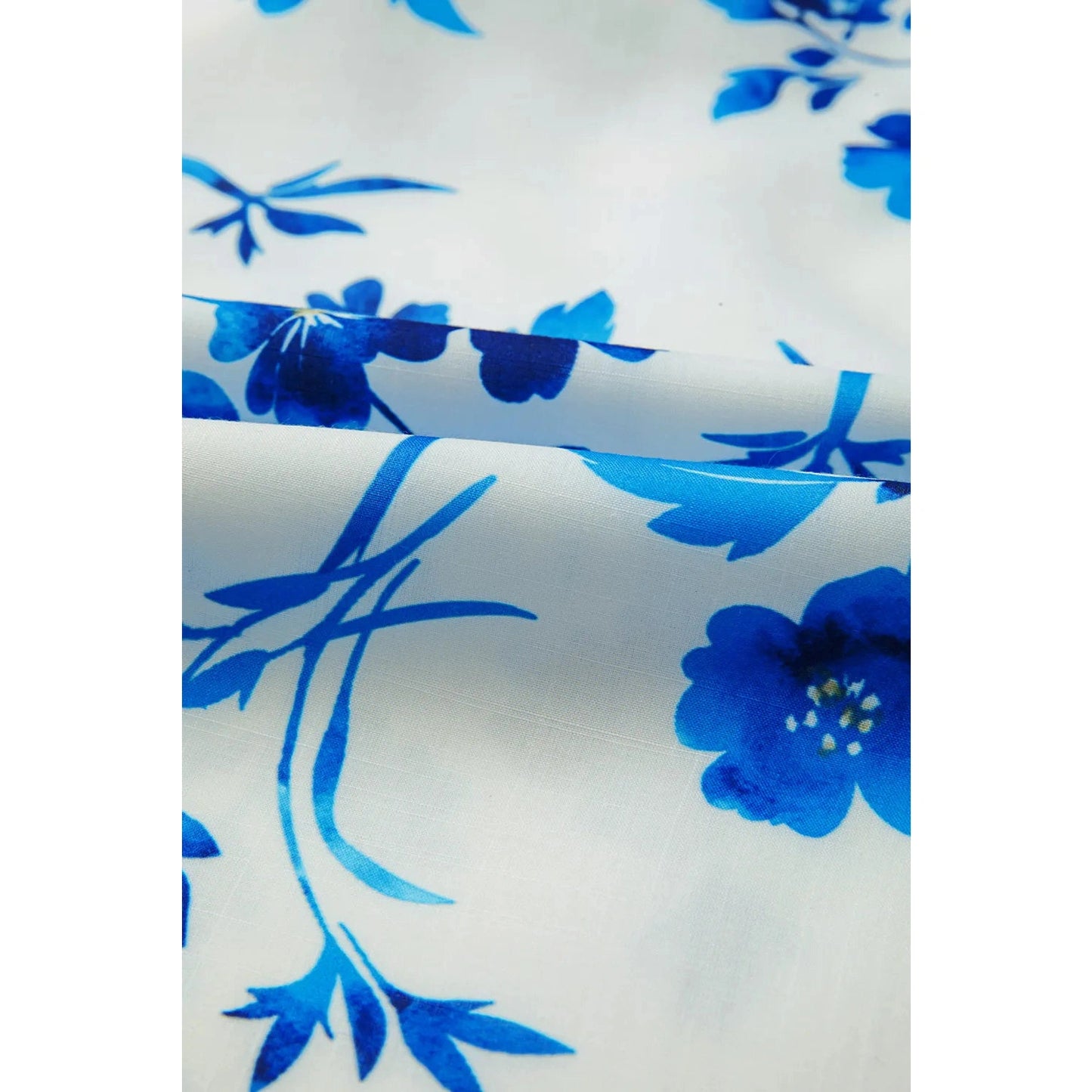 Jodeen Blue Floral Long Sleeve Lace-up V Neck Blouse