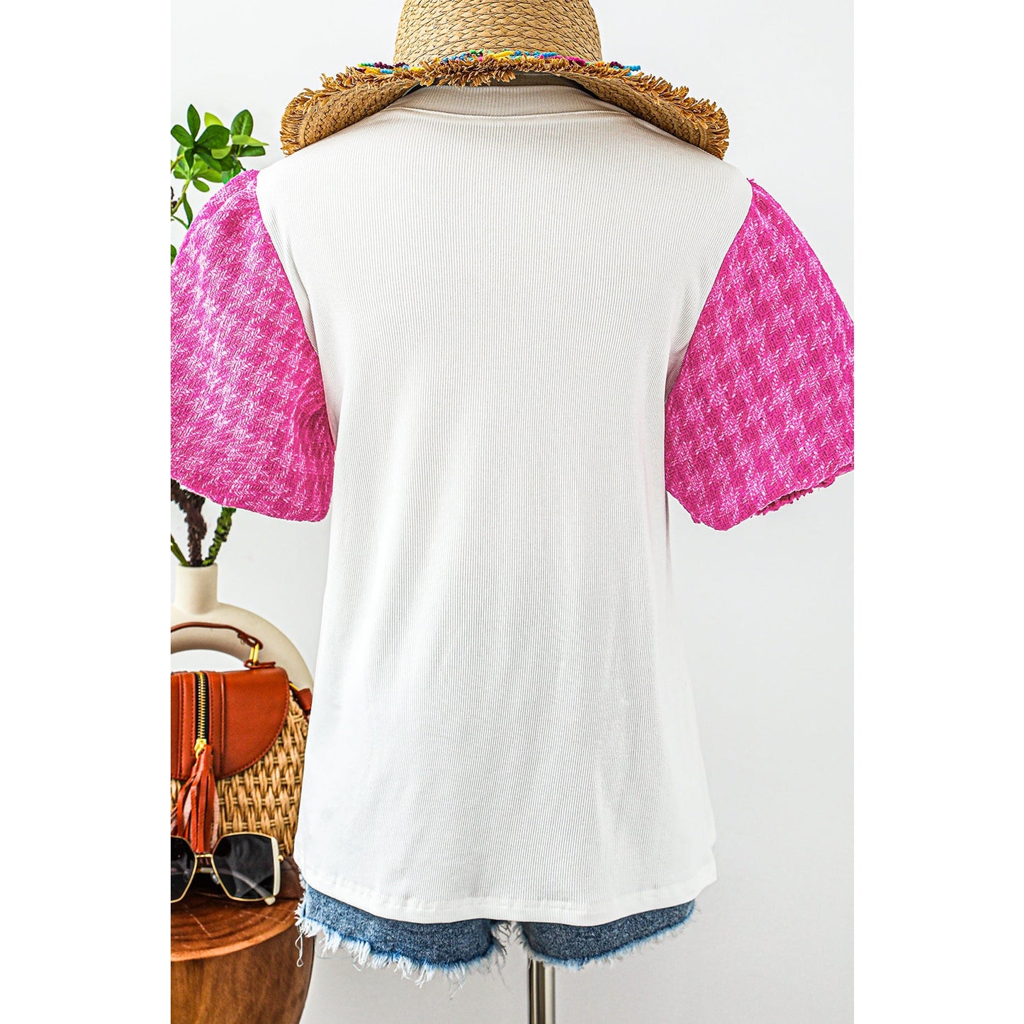 REDUCED!!! Jodi White Contrast Tweed Puff Sleeve Top REDUCED!!!