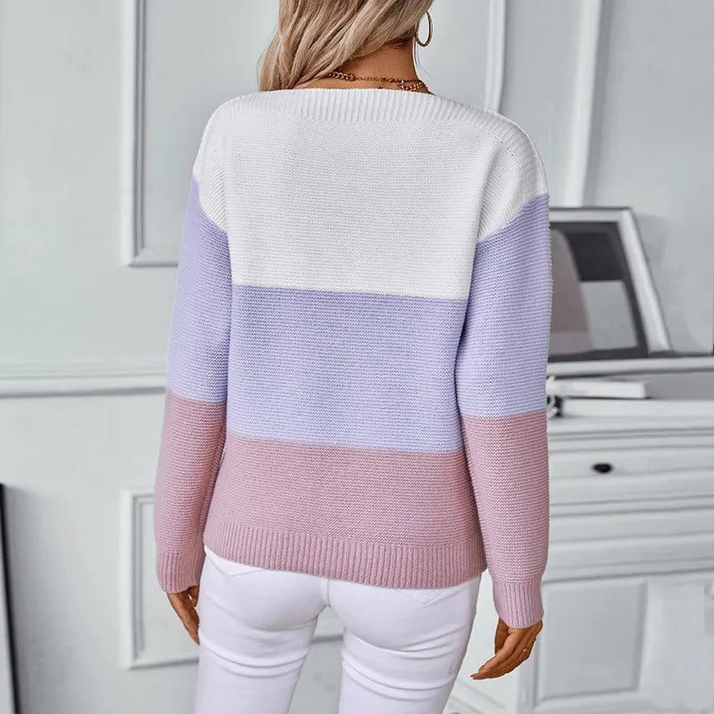 Joi Purple Colorblock Button Decor Sweater