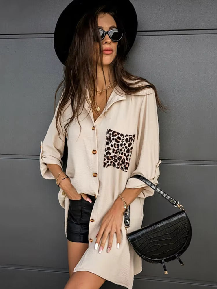 Julissa Apricot Leopard Pocket Button Up Blouse