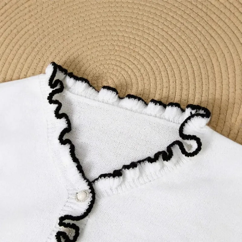 Kalissa White Contrast Ruffle Trim Sweater