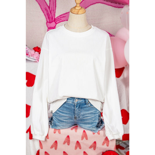 Karmen White Ribbed Corded Oversized Sweatshirt