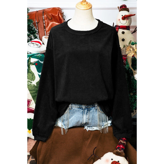Karmen Black Ribbed Corded Oversized Sweatshirt