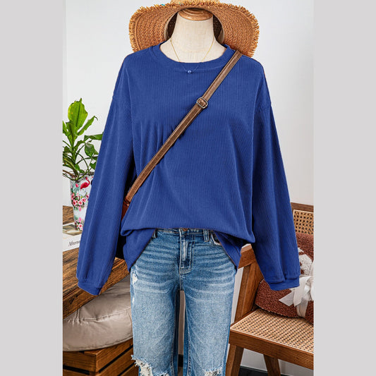 Karmen Dark Blue Ribbed Corded Oversized Sweatshirt