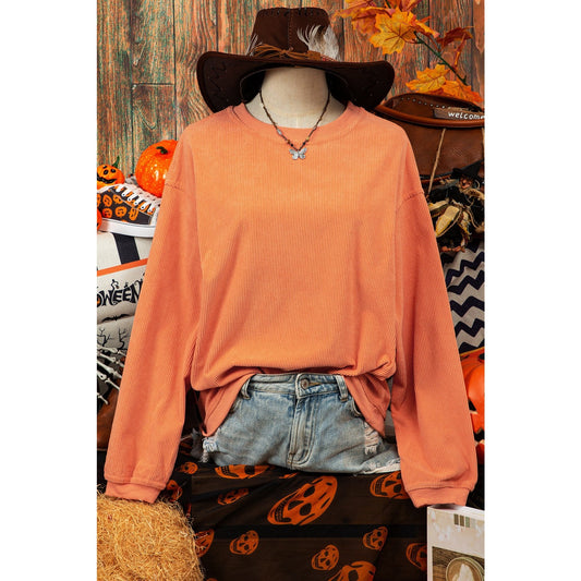 Karmen Orange Ribbed Corded Oversized Sweatshirt
