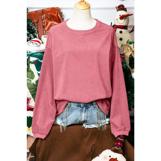 Karmen Strawberry Pink Ribbed Corded Oversized Sweatshirt