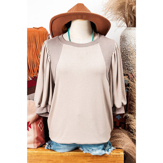 Karrie Half Lantern Sleeve Solid Colour Pullover Top