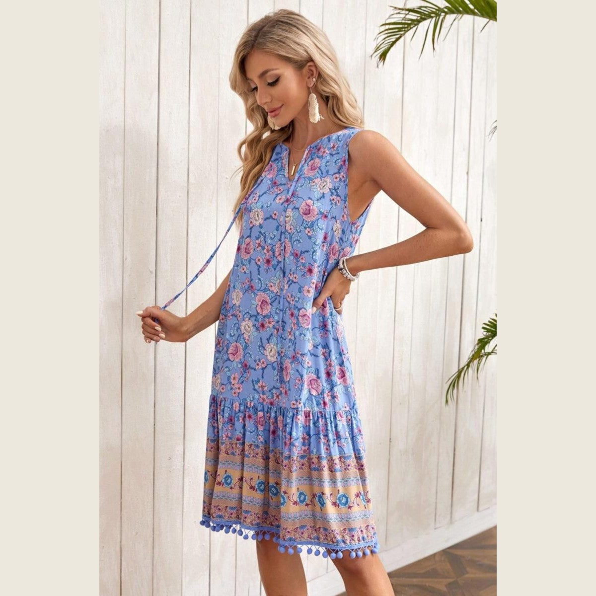 Kassin Flower Print V-Neck Sleeveless Dress