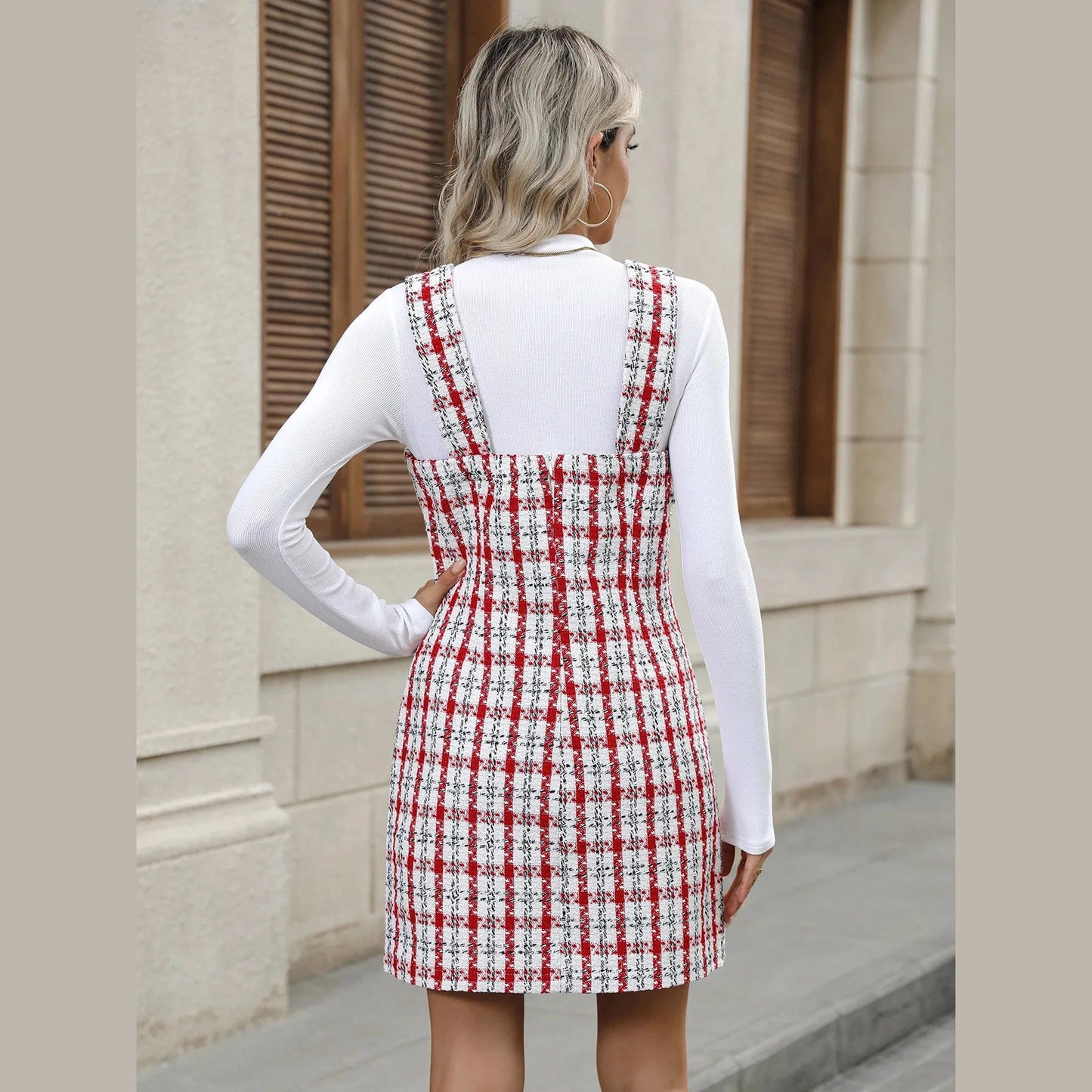 Keely Tweed Plaid Suspender Mini Dress