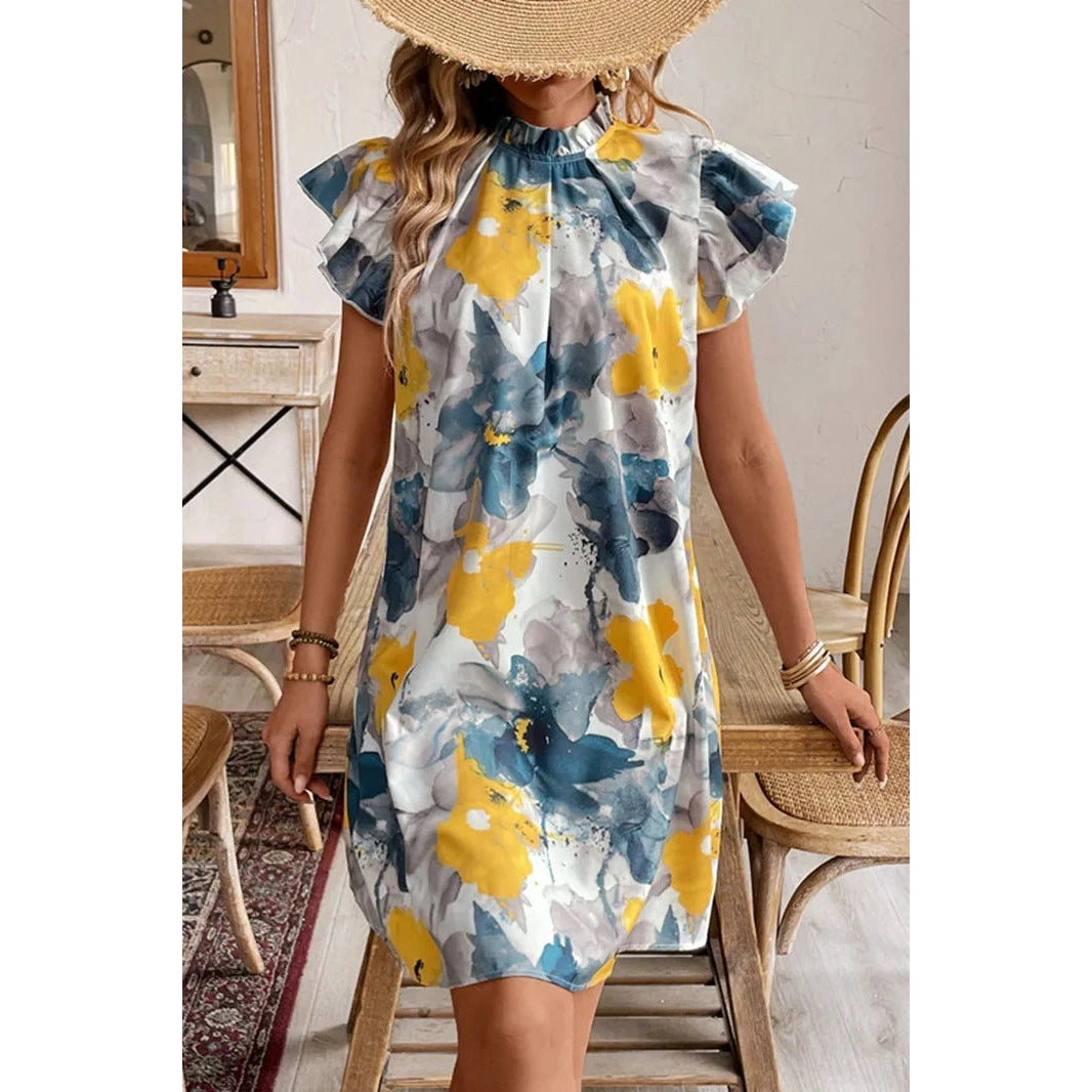 Kelsey Bohemian Lotus Sleeve Printed Dress