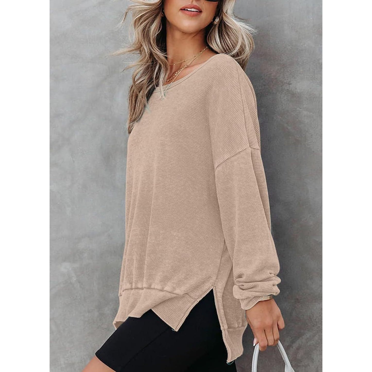 Latoya Oversized Waffle Knit Side Split Sweatshirt - 6 Colors