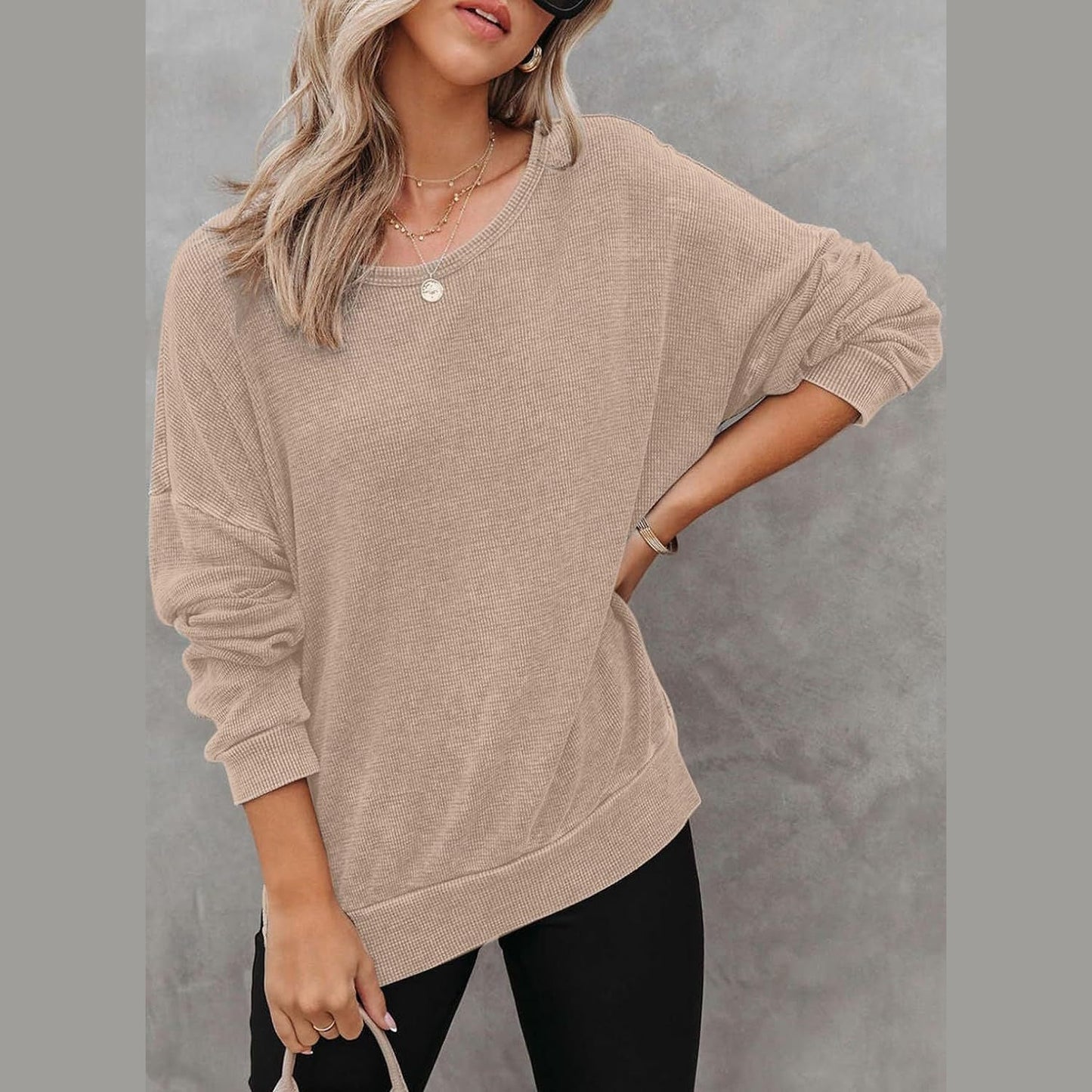 Latoya Oversized Waffle Knit Side Split Sweatshirt - 6 Colors
