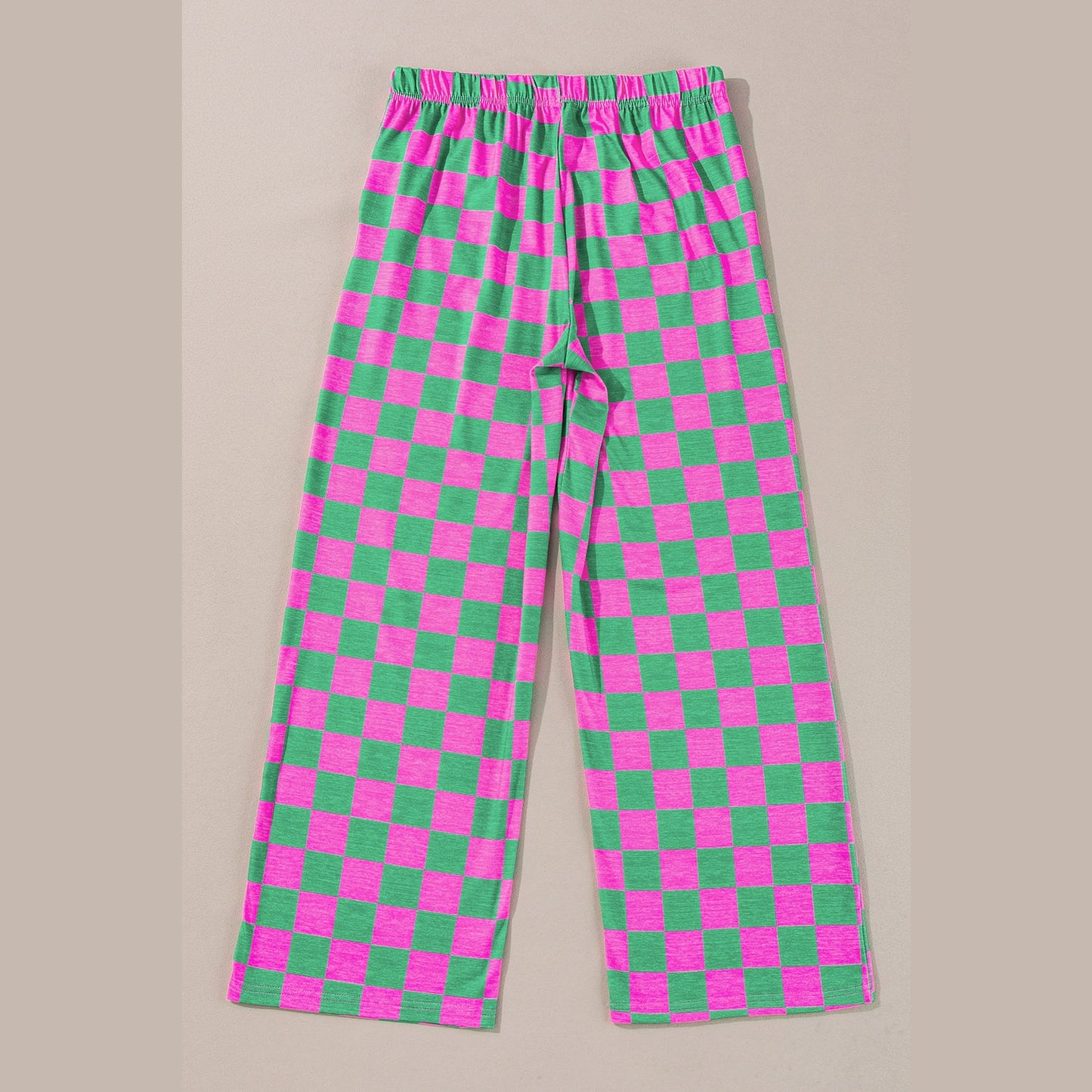 Kinney Green 2-Tone Checked Print High Waist Wide Leg Pants