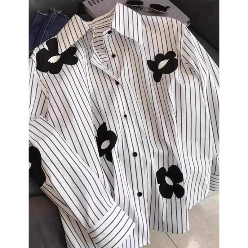 Kira Floral Striped Long Sleeve Shirt