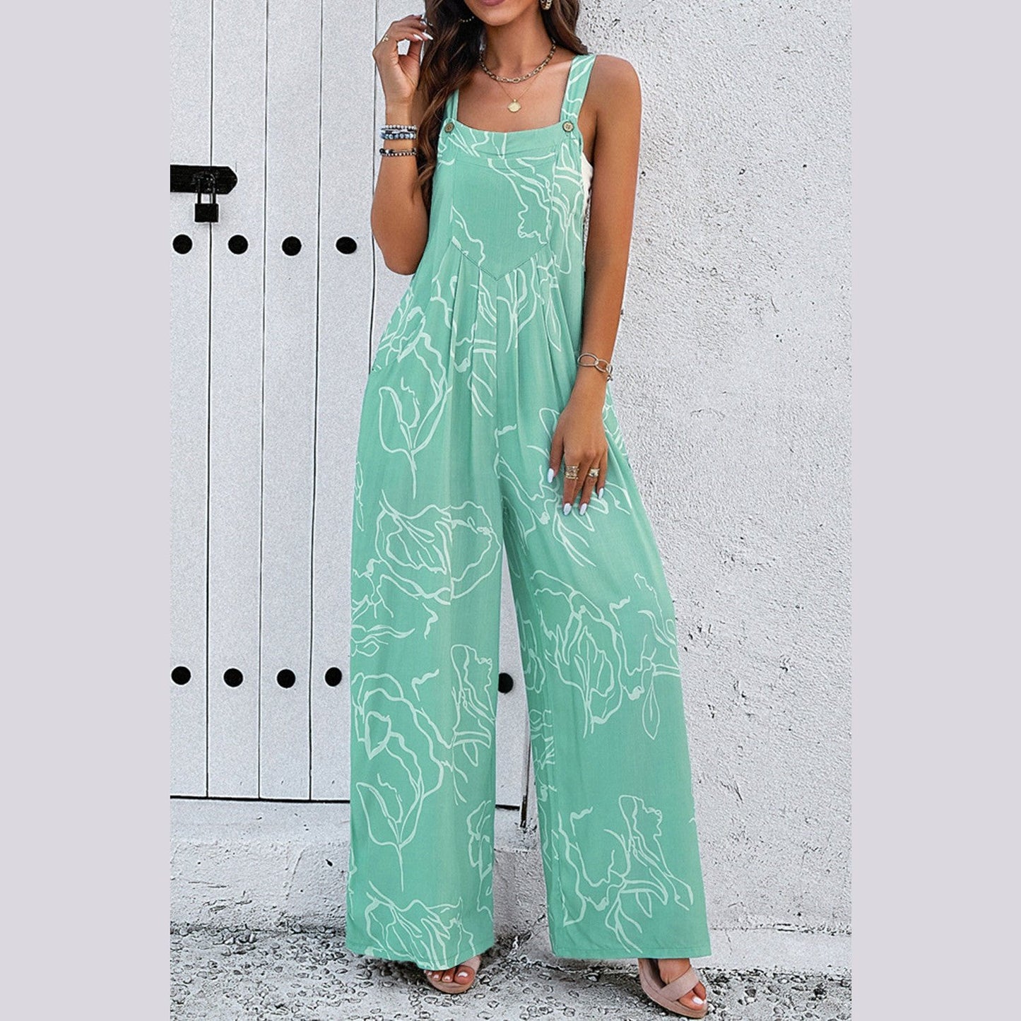 REDUCED!!! Kort Moonlight Jade Printed Bib Wide Leg Overalls REDUCED!!!