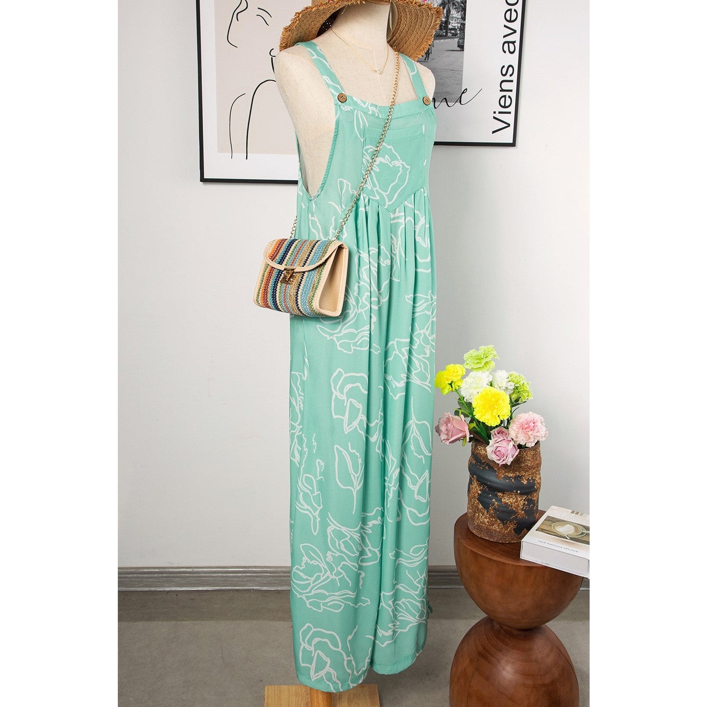 REDUCED!!! Kort Moonlight Jade Printed Bib Wide Leg Overalls REDUCED!!!