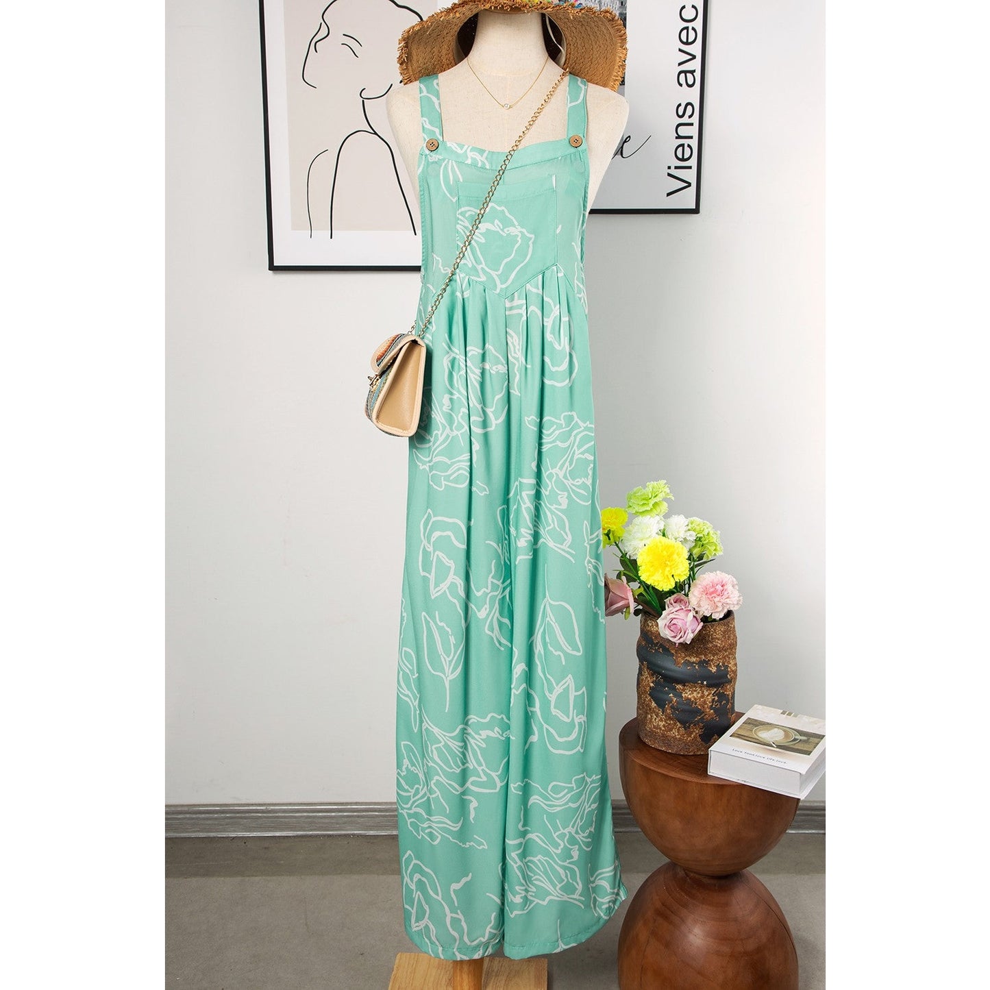 REDUCED!!! Kort Moonlight Jade Printed Bib Wide Leg Overalls REDUCED!!!