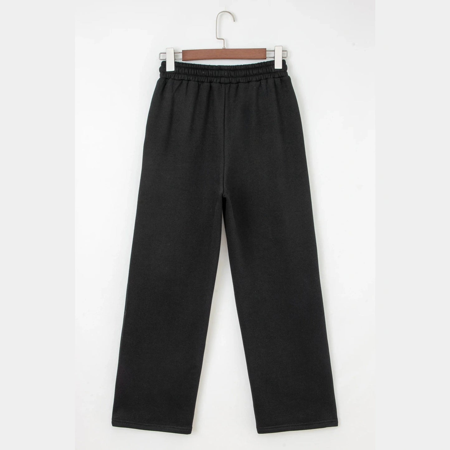 Lachelle Black Fleece Lined Leopard Drawstring Elastic Waist Solid Pants
