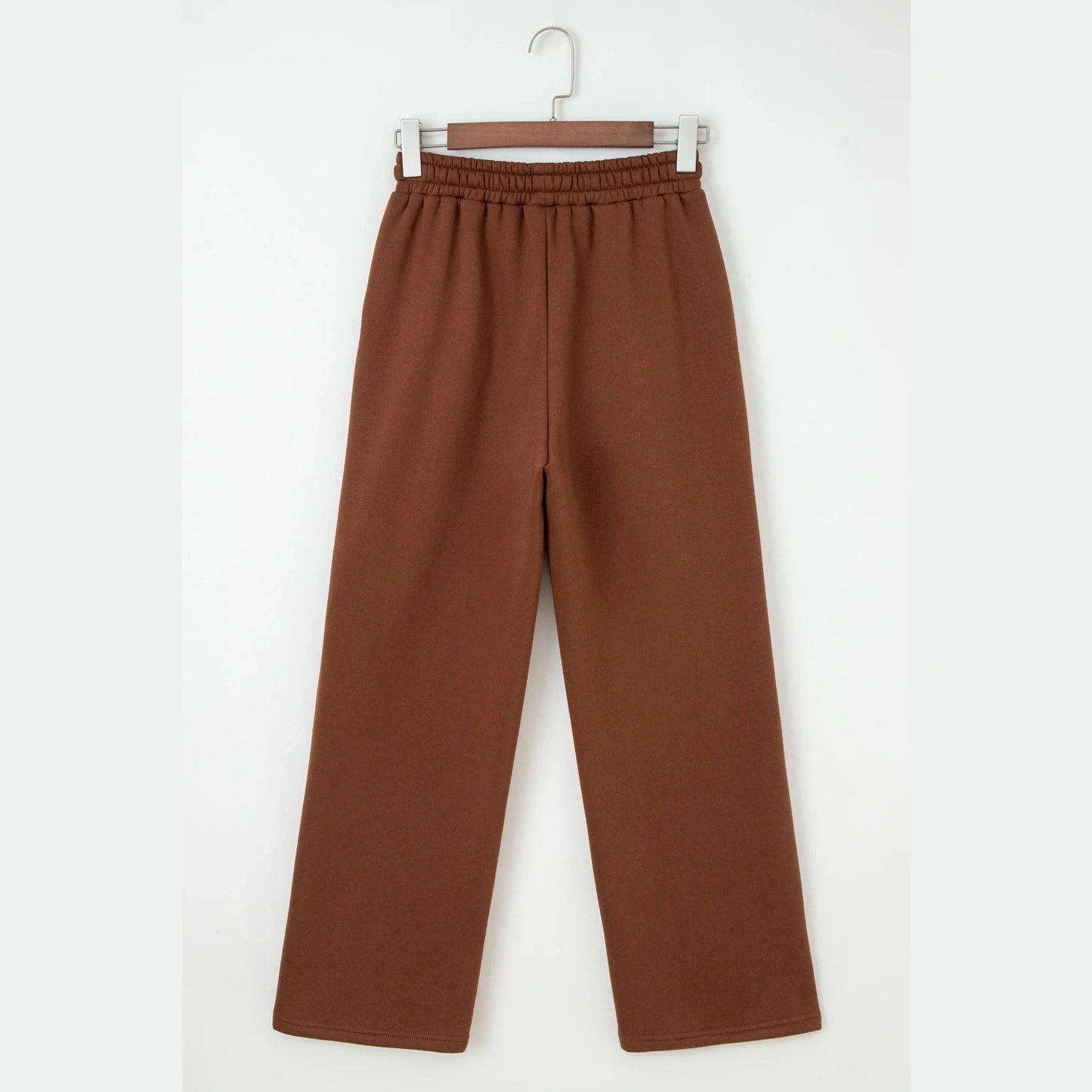 Lachelle Coffee Fleece Lined Leopard Drawstring Elastic Waist Solid Pants
