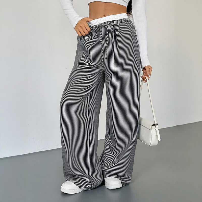 Laraine Striped Wide Leg Drawstring Pants