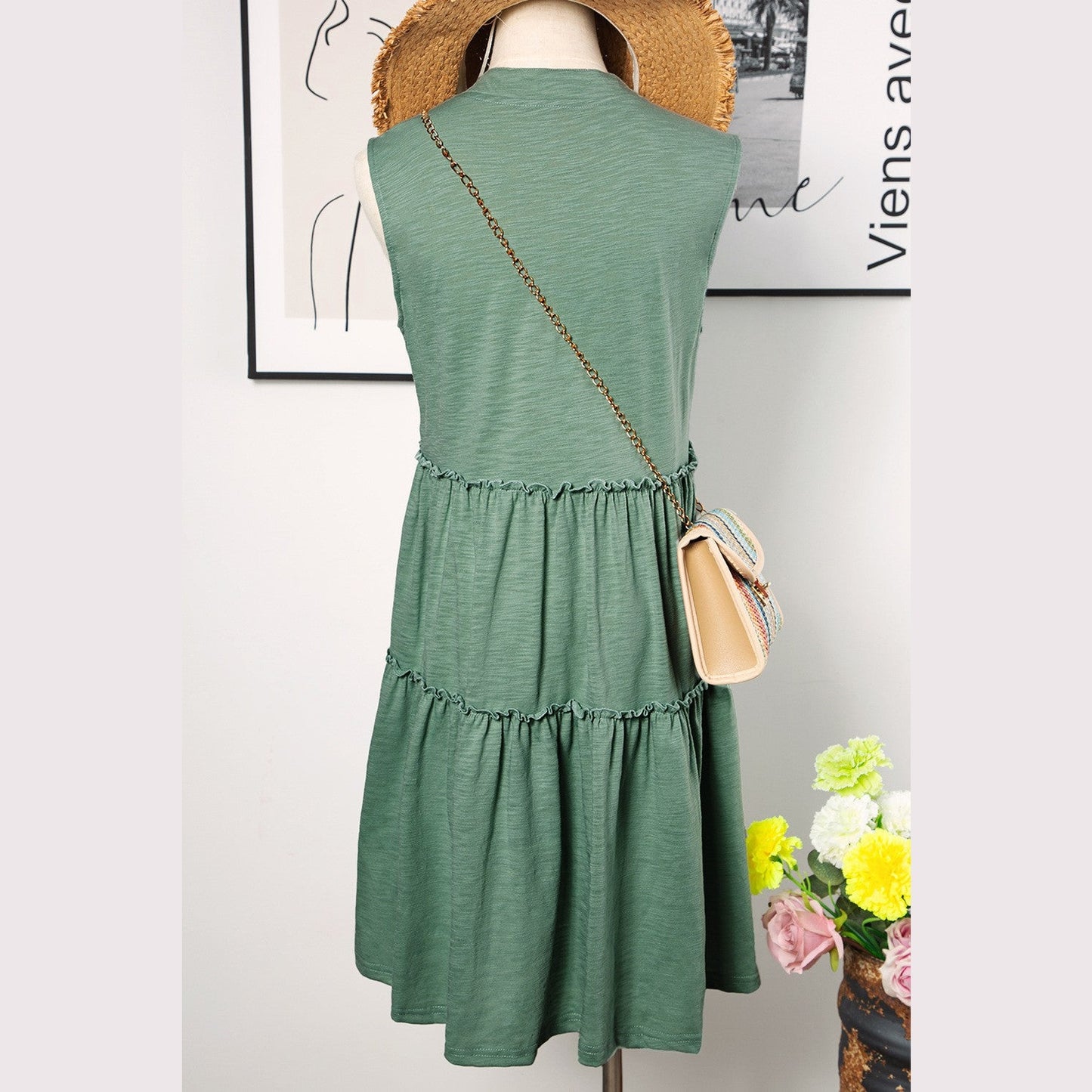 Laura Moonlight Jade Split V Neck Tiered Flowy Sleeveless Dress