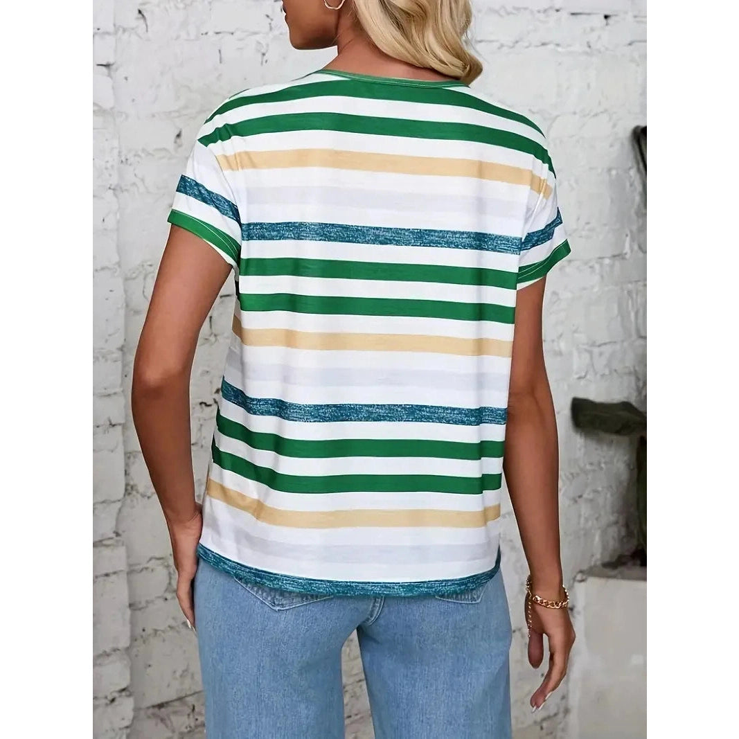 Laura V Neck Striped Short Sleeve Tee