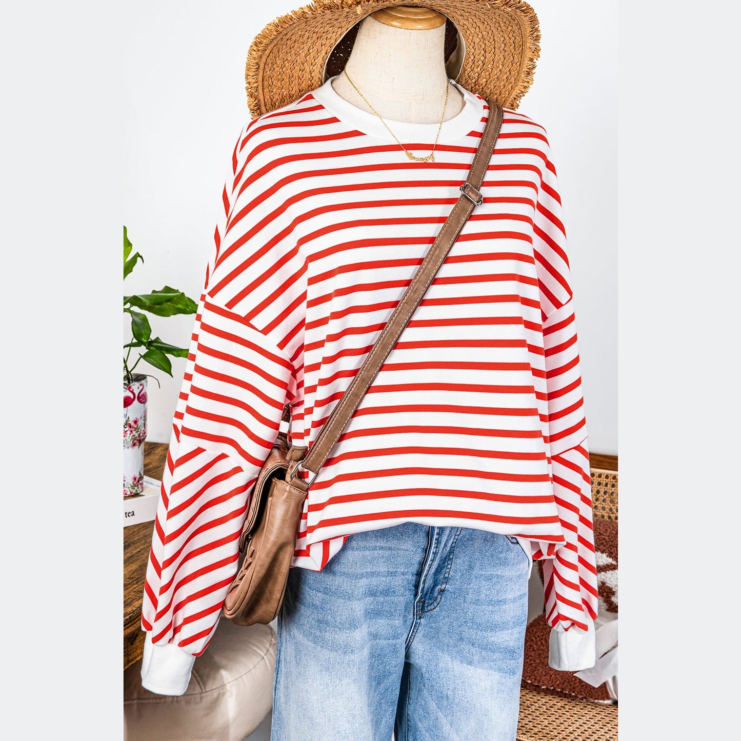 Layla Orange Drop Shoulder Crew Neck Loose Sweatshirt