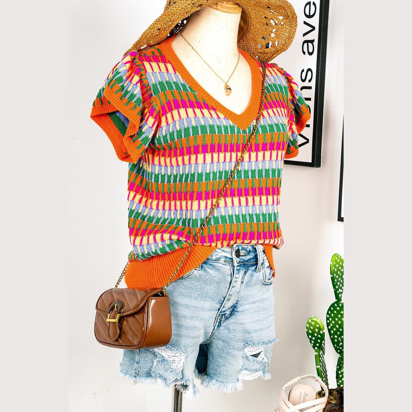 REDUCED!!! Lisa Orange Multi Flutter Sleeve Knitted Sweater Top REDUCED!!!