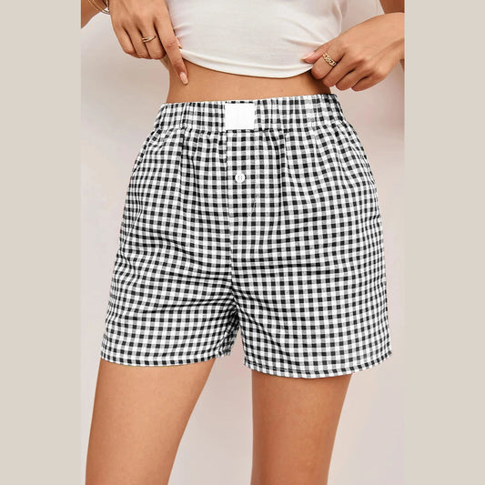 Lolo Black Plaid Gingham Printed High Waist Shorts