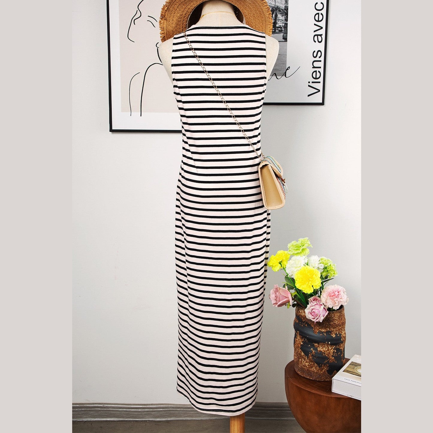 REDUCED!!! Lydie White Striped Print Sleeveless Buttoned Maxi Dress REDUCED!!!