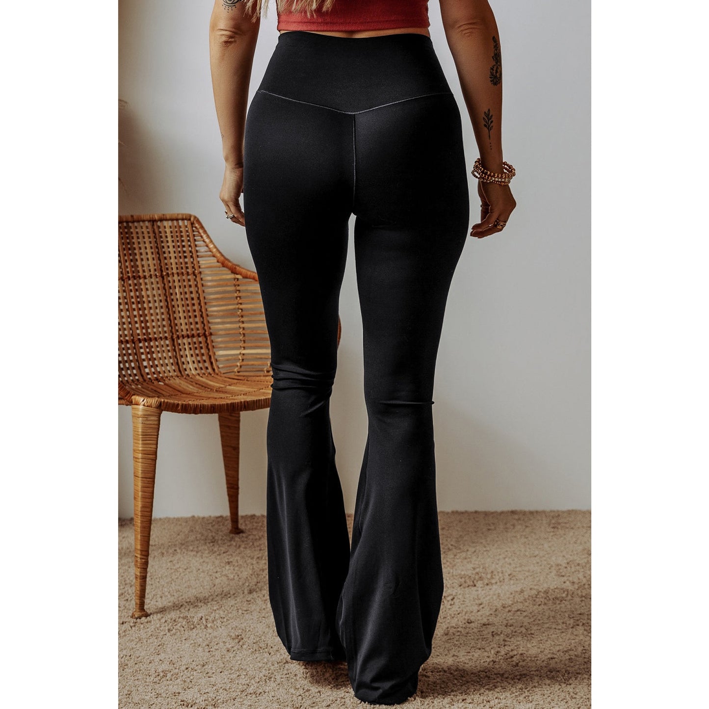 Marishka Black V Shape High Waist Flared Leggings