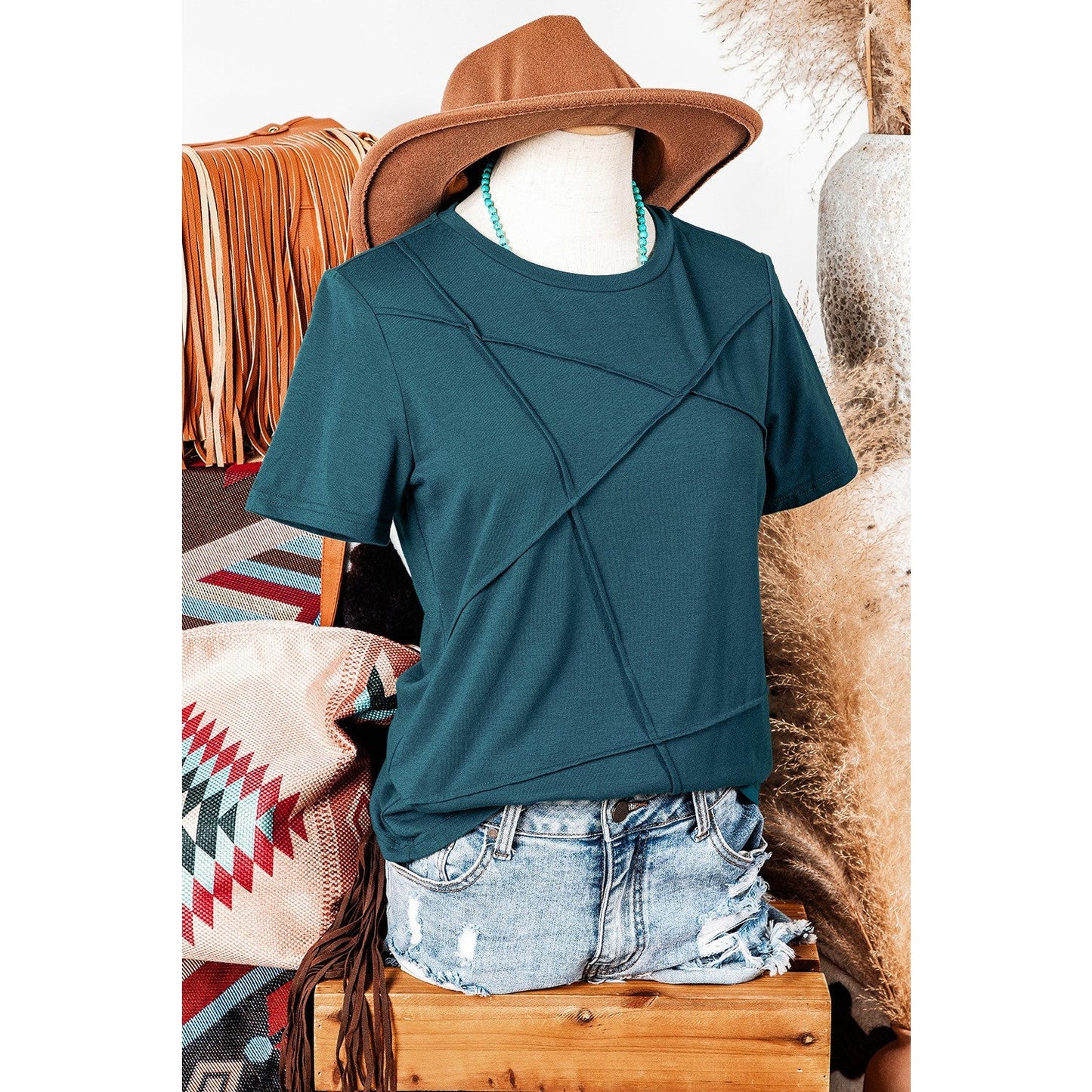 Maren Blue Sapphire Toothpick Stripe Round Neck T Shirt