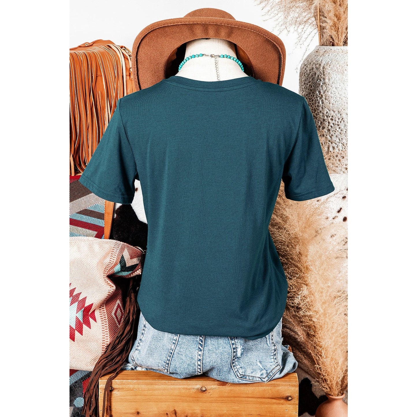Maren Blue Sapphire Toothpick Stripe Round Neck T Shirt