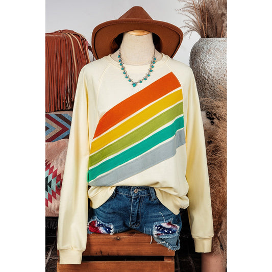 Mari Apricot Rainbow Colorblock Striped Pullover Sweatshirt