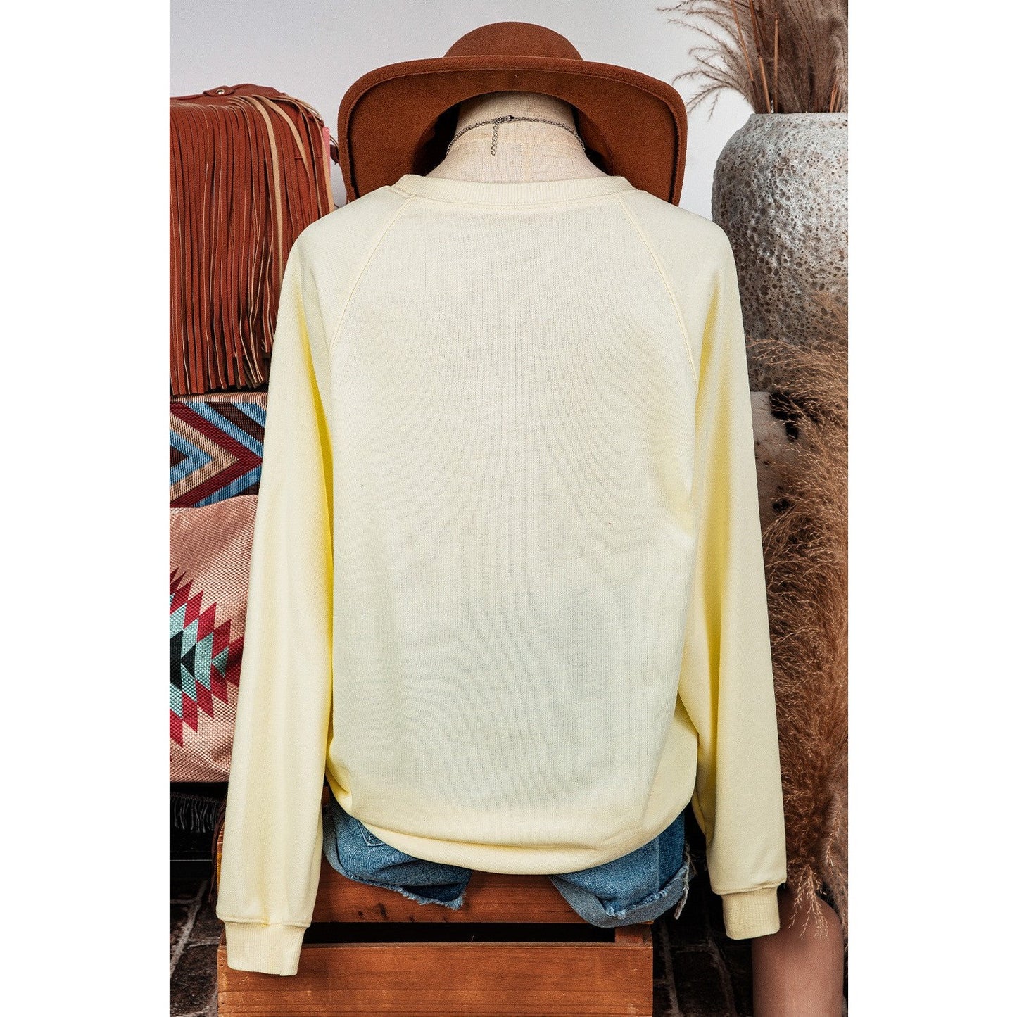 Mari Apricot Rainbow Colorblock Striped Pullover Sweatshirt