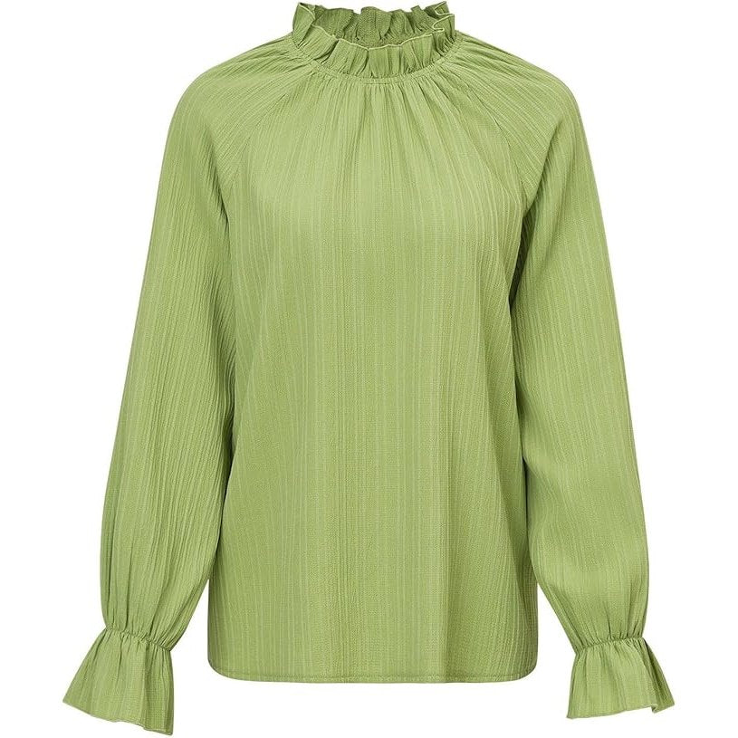 Maria Green Mock Turtle Neck Long Sleeve Blouse