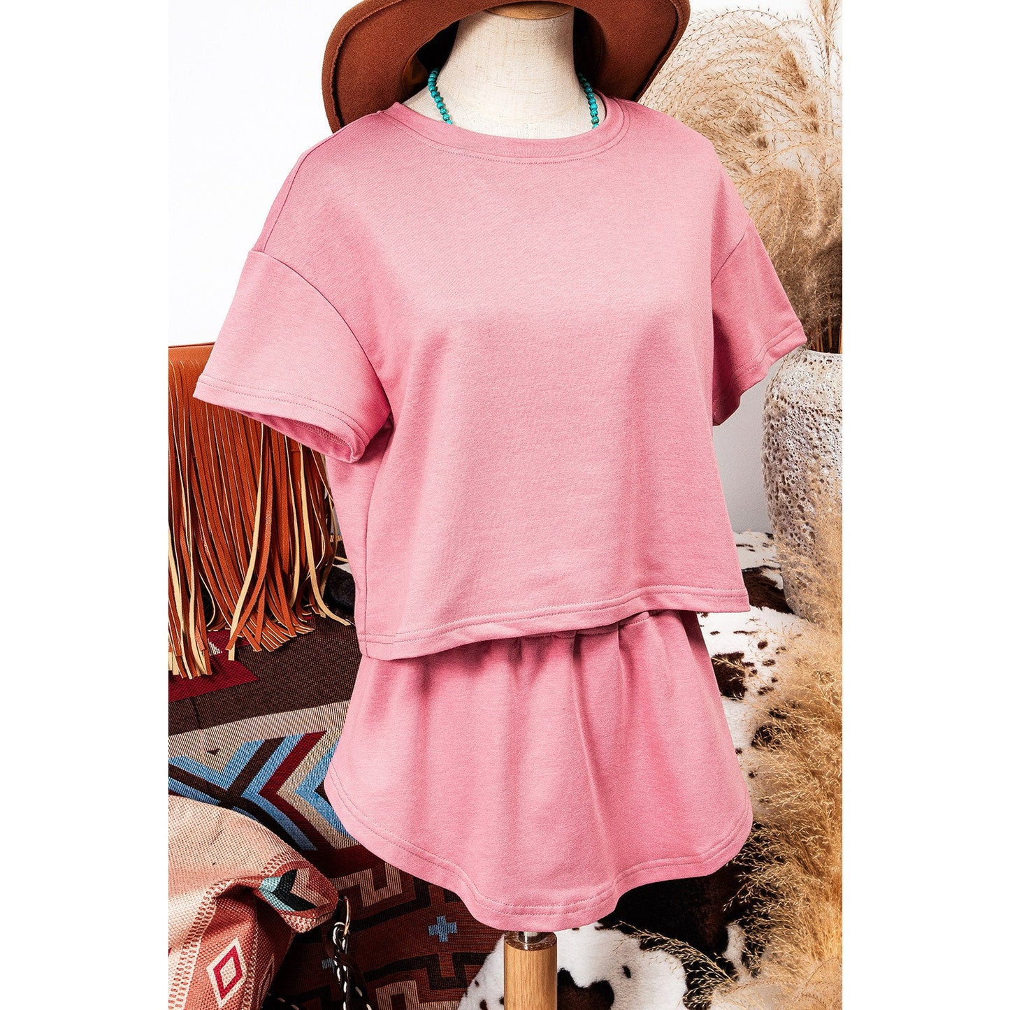 Marleem Pink Cropped Tee and Ruffle High Waist Skort Set